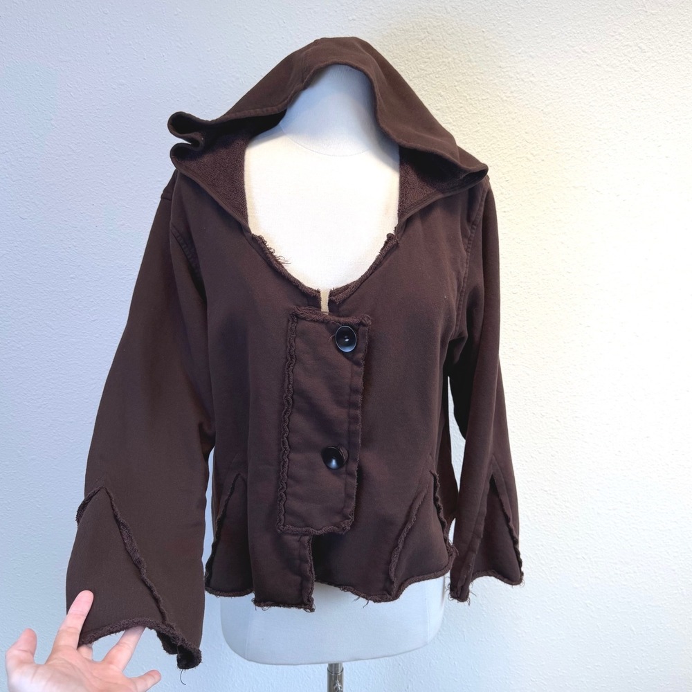 Bodil Brown Cropped Hooded Jacket Womens Small Lagenlook Boho Art To Wear Artsy